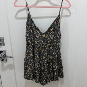 Storia Olive Green Floral Spaghetti Strap Romper
